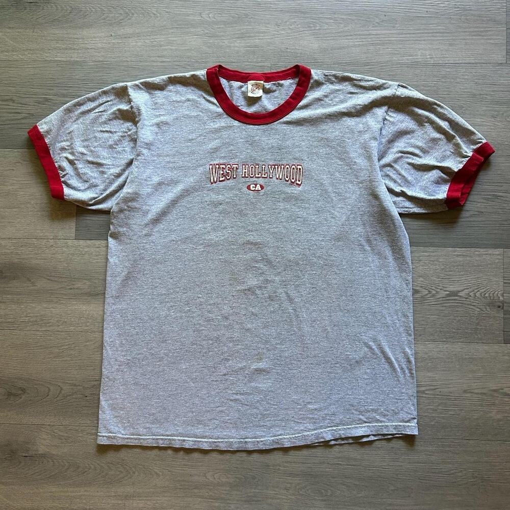 Vintage 1999 West Hollywood Dont panic CA Ringer lgbtq T-gay Shirt